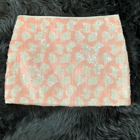 Banana Republic Sequin Mini Skirt Pink Blush Cream Lined Zip sz 14 $138 NWT! - Picture 5 of 5